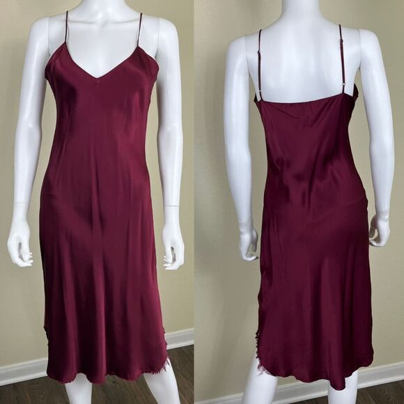 Nili Lotan Women Size M Burgundy Slip Silk Midi Cami Slip Dress Chemise Pullover